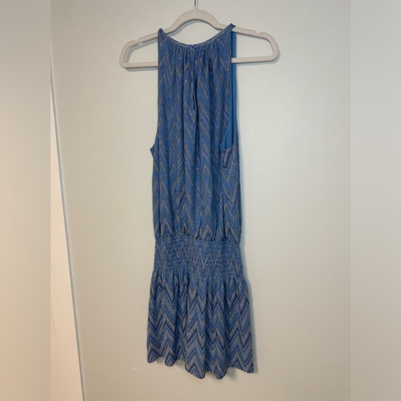NWT RAMY BROOK Paris Jacquard Metallic Chevron Sleeveless Blue Boho Dress Sz M - Picture 13 of 16